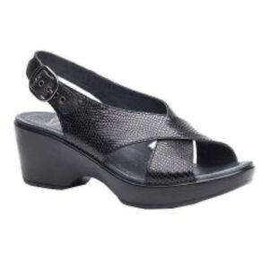 Dansko Jacinda slingback black leather cross strap wedge sandals 38/8